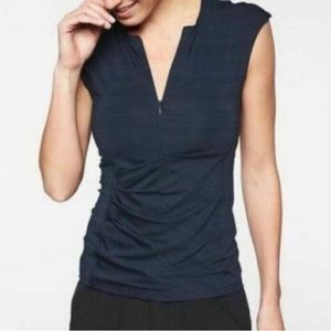 Athleta Womens Pacifica Navy Blue Space Dye Wrap Front 1/2 Zip Pullover Tank S